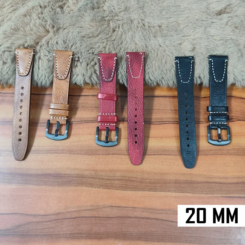 20mm Black Watch Strap Genuen Leather Premium Quality